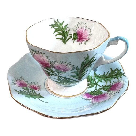 Vintage Foley Teacup and Saucer Glengarry Thistle Pattern Bone China England - Picture 8 of 14